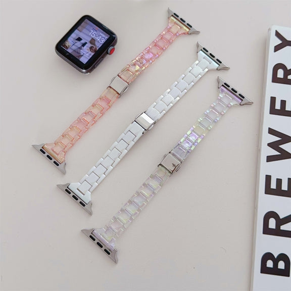 For Apple Watch Series 7 41mm Laser PC Colorful 20mm Slim Watch Band(White)
