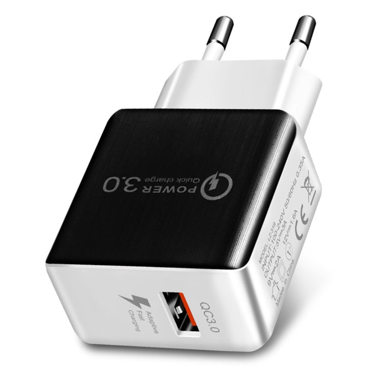1USB QC 3.0 Wire Drawing Quick Charger EU Plug(black) - USB Charger by PMC TechLife | Online Shopping South Africa | PMC TechLife | Buy Now Pay Later Mobicred