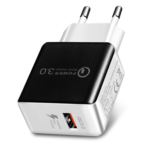 1USB QC 3.0 Wire Drawing Quick Charger EU Plug(black)