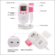 RZ-100S9 LED Fetal Doppler Ultrasound Sound Baby Heartbeat Detector Monitor Digital Prenatal Pocket Fetal Doppler Stethoscope