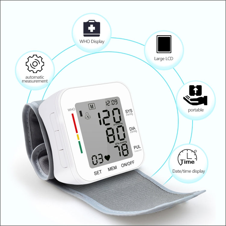 RZ204 Automatic Digital Wrist Cuff Blood Pressure Monitor Heart Beat LCD Digital Wrist Watch - Sphygmomanometer by PMC TechLife | Online Shopping South Africa | PMC TechLife