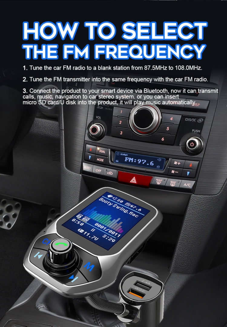 T43 Car Bluetooth Mp3 Multi-function Large Color Screen QC3.0 Bluetooth Car Charge Lossless Car Bluetooth Player