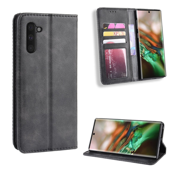 Magnetic Buckle Retro Crazy Horse Texture Horizontal Flip Leather Case for Galaxy Note 10 , with Holder & Card Slots & Photo Frame(Black)