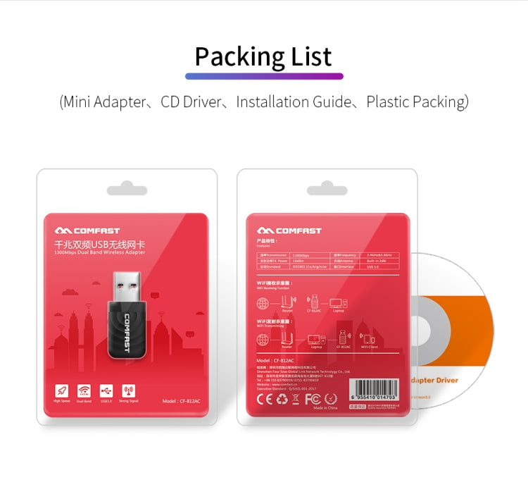 COMFAST CF-812AC 1300 Mbps Dual Band Mini USB WiFi Adapter - free shipping - PMC TechLife - Order now!