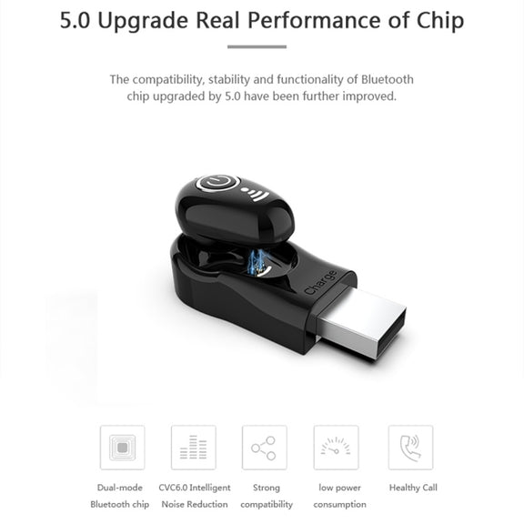 S650 Second GenerationMini Invisible Bluetooth Earphone with Microphone (Black)