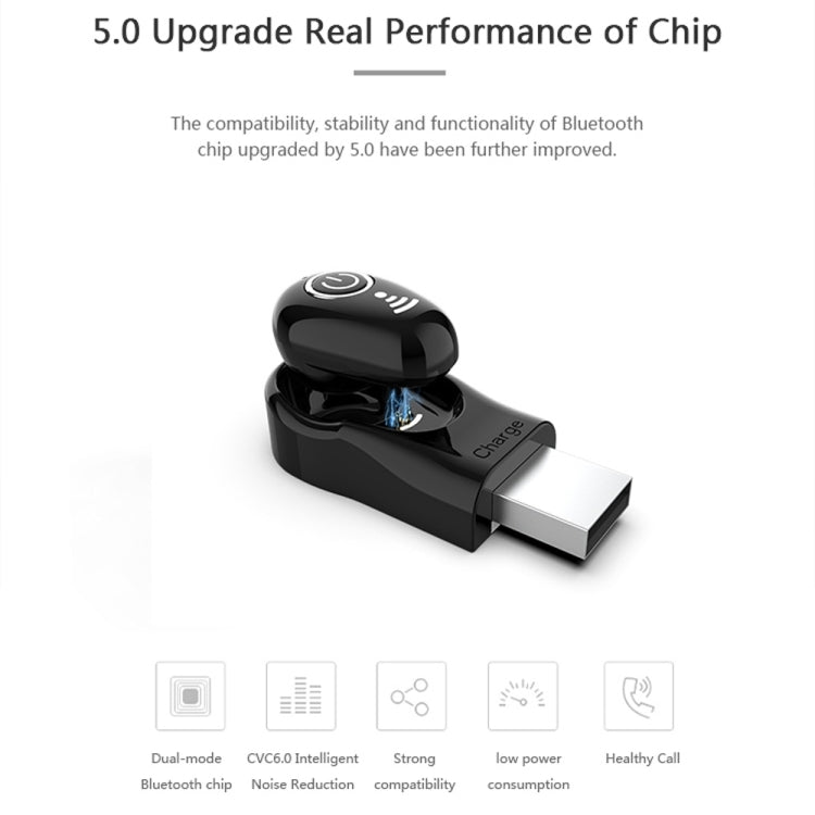 S650 Second GenerationMini Invisible Bluetooth Earphone with Microphone (Black)