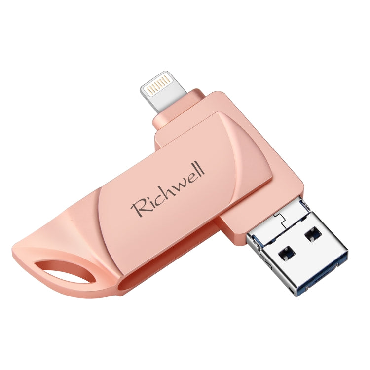 Richwell  DXZ128 USB Flash Disk 128G 3 in 1 Micro USB + 8 Pin + USB 3.0 Compatible IPhone & IOS(Rose Gold) - U Disk & Card Reader by Richwell | Online Shopping South Africa | PMC TechLife | Buy Now Pay Later Mobicred