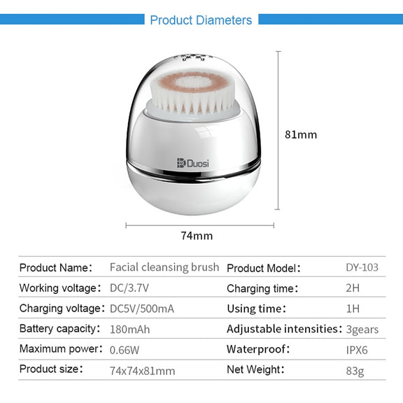 Duosi DY-103 USB Rechargeble Electric Facial Cleansing Brush Water-resistant Face Deep Pore Cleaning Massager Exfoliator Oil Dirt Blackhead Remove