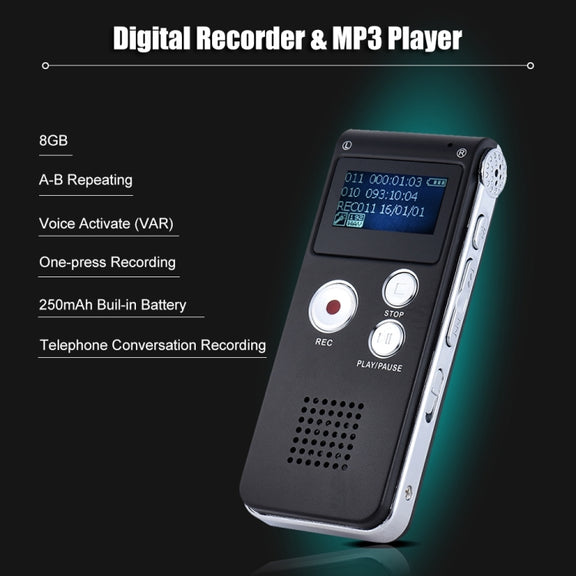 SK-012 8GB Voice Recorder USB Professional Dictaphone  Digital Audio With WAV MP3 Player VAR   Function Record(Grey)