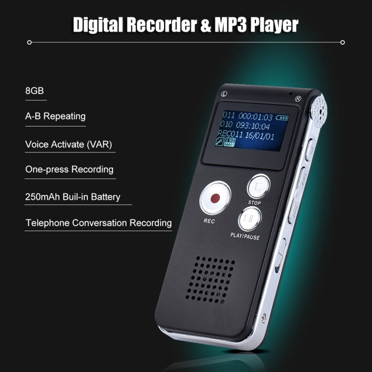 SK-012 8GB Voice Recorder USB Professional Dictaphone  Digital Audio With WAV MP3 Player VAR   Function Record(Grey)