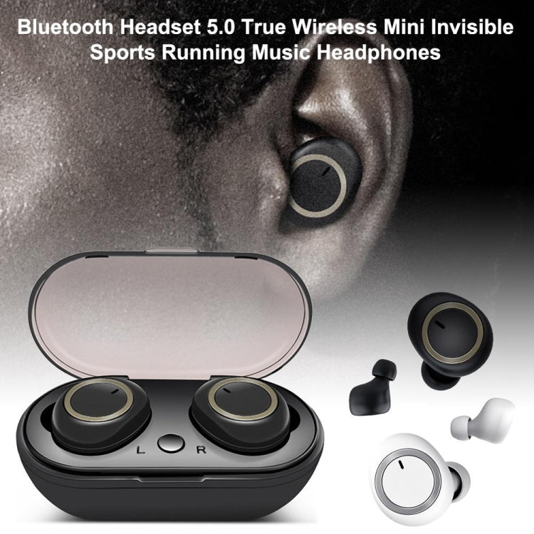 TWS-A1 TWS Bluetooth 5.0 Mini Invisible Sports Music Earphone with Charging Box & Microphone (Black)