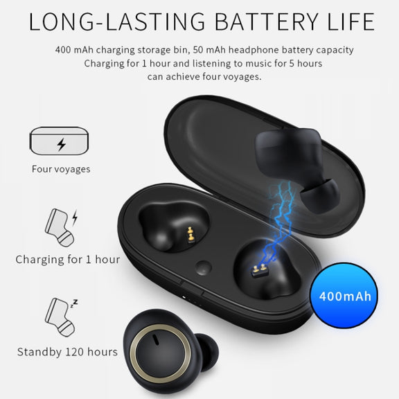 TWS-A1 TWS Bluetooth 5.0 Mini Invisible Sports Music Earphone with Charging Box & Microphone (White)