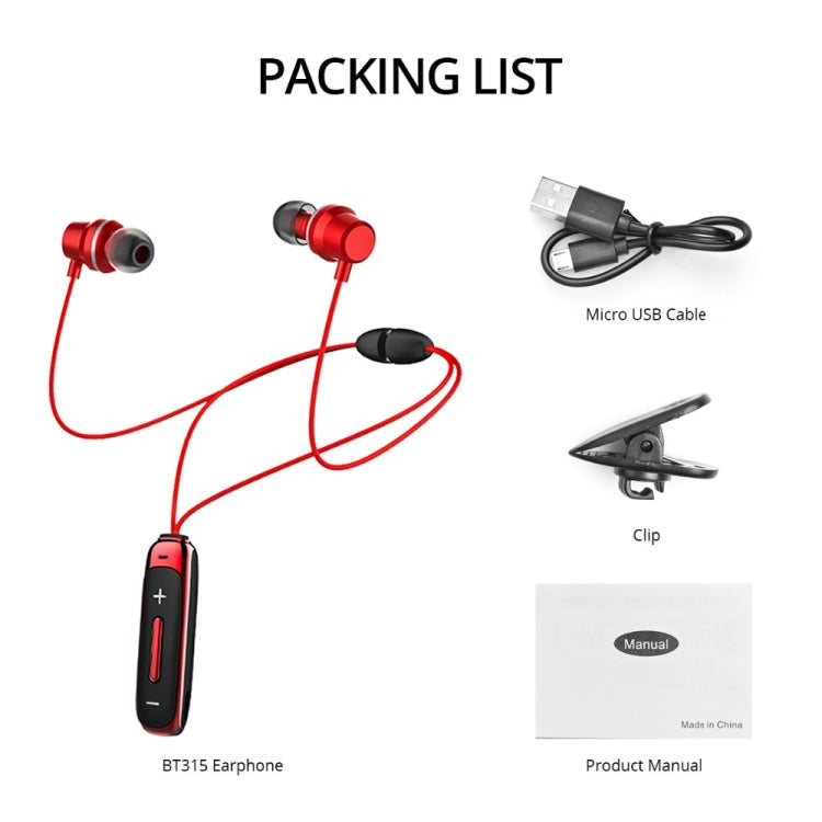 BT315 Sport Bluetooth Headset Wireless Stereo Earphone Bluetooth 4.1 Earpiece With Mic Sport Bass Magnetic Necklace Earpiece(Black) - Sport Earphone by PMC TechLife | Online Shopping South Africa | PMC TechLife