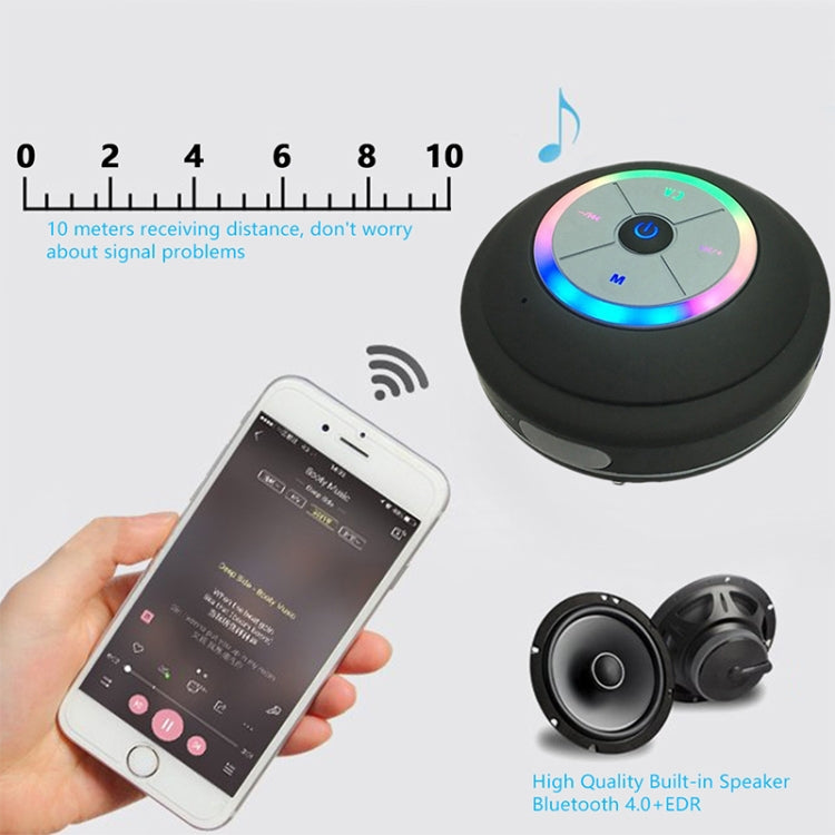 BTS-09 Wireless Bluetooth Speaker Waterproof Led FM Radio Subwoofer Bluetooth Column TF Card Suction Cup Mini Shower Speaker(Black) - free shipping - PMC TechLife - Order now!