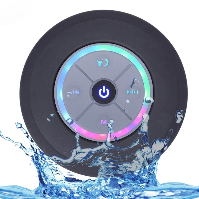 BTS-09 Wireless Bluetooth Speaker Water-resistant Led FM Radio Subwoofer Bluetooth Column TF Card Suction Cup Mini Shower Speaker(Black)
