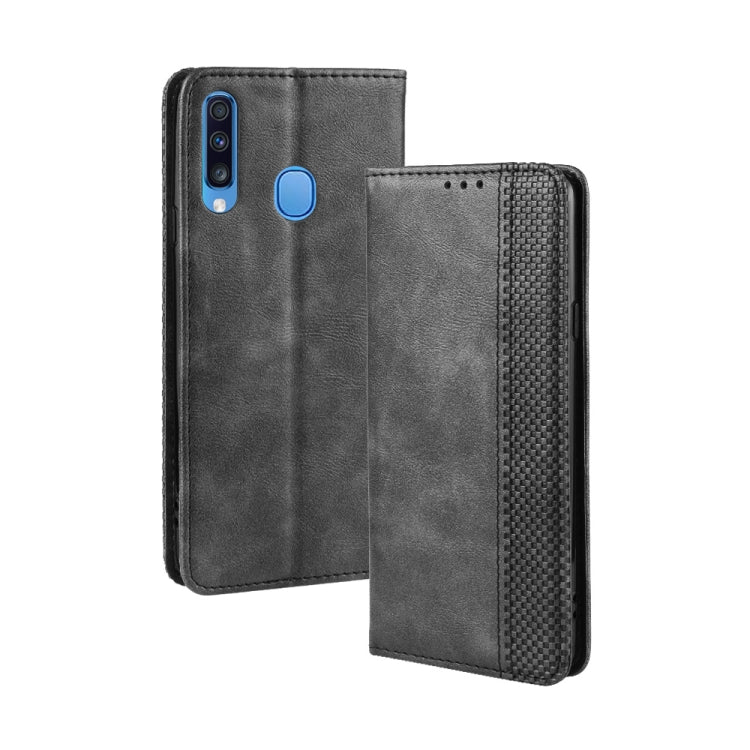 For Galaxy A20s  Magnetic Buckle Retro Crazy Horse Texture Horizontal Flip Leather Case  , with Holder & Card Slots & Photo Frame(Black) - Galaxy Phone Cases by PMC TechLife | Online Shopping South Africa | PMC TechLife
