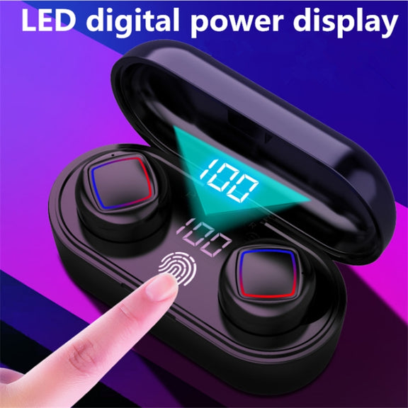 TWS Fingerprint Touch Bluetooth Headset LED Battery Display With Charging Bin(Black)