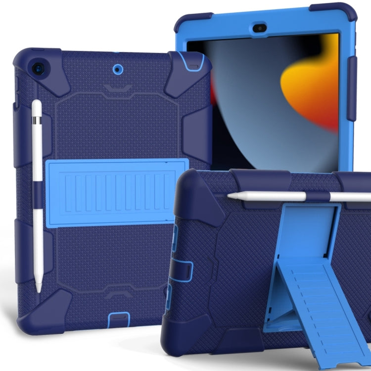 For iPad 10.2 Shockproof Two-Color Silicone Protection Case with Holder & Pen Slot(Dark Blue+Blue) - free shipping - PMC TechLife - Order now!