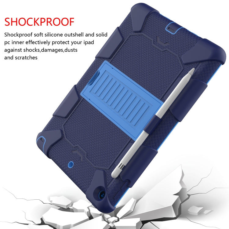 For iPad 10.2 Shockproof Two-Color Silicone Protection Case with Holder & Pen Slot(Dark Blue+Blue) - free shipping - PMC TechLife - Order now!