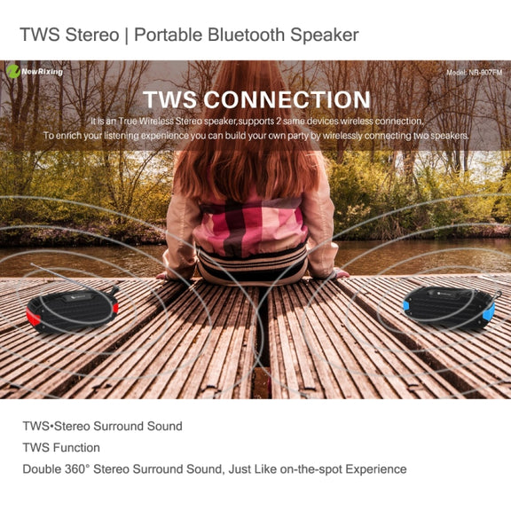 New Rixing NR907 Portable Stereo Surround Soundbar Bluetooth Speaker with Microphone, Support TF Card FM(Red)