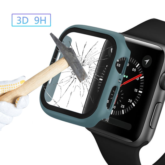 ENKAY Hat-prince Full Coverage PC Case + Tempered Glass Protector for Apple Watch Series 5 / 4 44mm(Green)