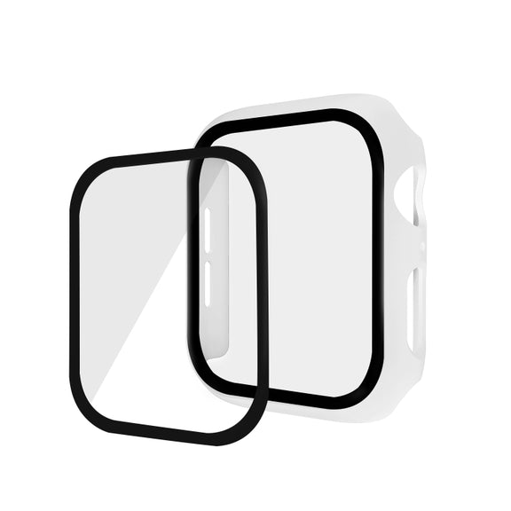 ENKAY Hat-prince Full Coverage PC Case + Tempered Glass Protector for Apple Watch Series 5 / 4 44mm(White)