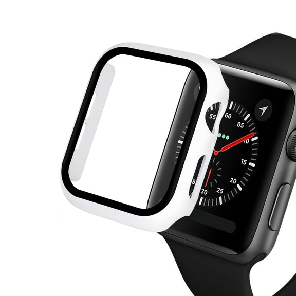 ENKAY Hat-prince Full Coverage PC Case + Tempered Glass Protector for Apple Watch Series 5 / 4 44mm(White)
