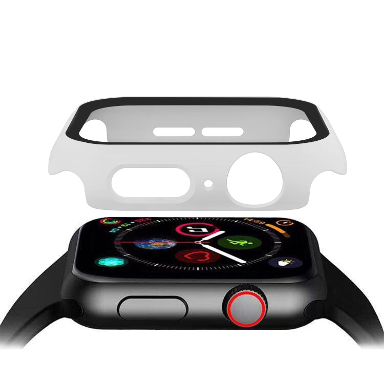ENKAY Hat-prince Full Coverage PC Case + Tempered Glass Protector for Apple Watch Series 5 / 4 44mm(White) - Watch Cases by ENKAY | Online Shopping South Africa | PMC TechLife | Buy Now Pay Later Mobicred