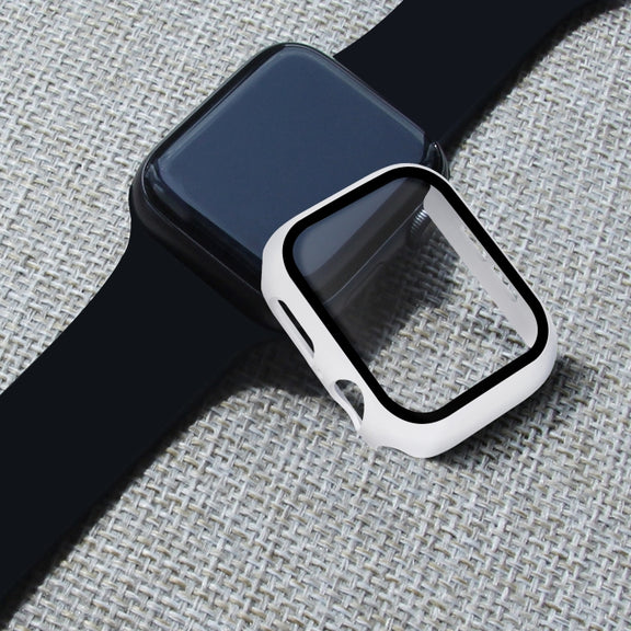 ENKAY Hat-prince Full Coverage PC Case + Tempered Glass Protector for Apple Watch Series 5 / 4 44mm(White)