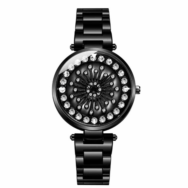 SANDA 1017 Lady Watch All Over The Sky Star 360 Degree Rotating Watch Diamond Steel Band Women Watch(Black) - Alloy Watches by SANDA