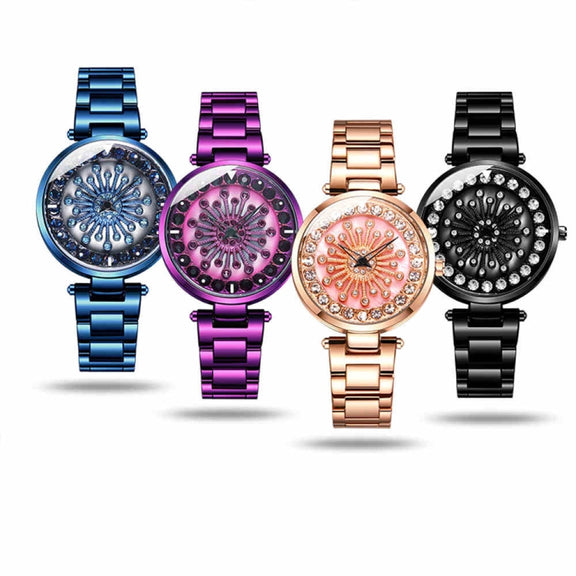 SANDA 1017 Lady Watch All Over The Sky Star 360 Degree Rotating Watch Diamond Steel Band Women Watch(Black) - Alloy Watches by SANDA