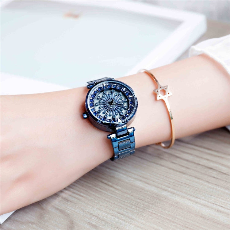 SANDA 1017 Lady Watch All Over The Sky Star 360 Degree Rotating Watch Diamond Steel Band Women Watch(Black) - Alloy Watches by SANDA | Online Shopping South Africa | PMC Jewellery | Buy Now Pay Later Mobicred