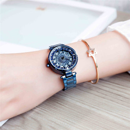 SANDA 1017 Lady Watch All Over The Sky Star 360 Degree Rotating Watch Diamond Steel Band Women Watch(Black) - Alloy Watches by SANDA | Online Shopping South Africa | PMC Jewellery | Buy Now Pay Later Mobicred