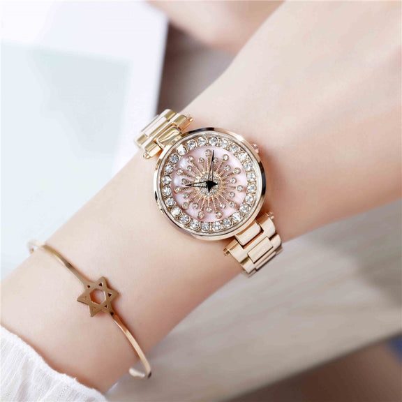SANDA 1017 Lady Watch All Over The Sky Star 360 Degree Rotating Watch Diamond Steel Band Women Watch(Black) - Alloy Watches by SANDA