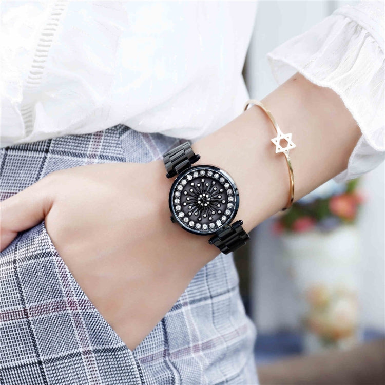 SANDA 1017 Lady Watch All Over The Sky Star 360 Degree Rotating Watch Diamond Steel Band Women Watch(Black) - Alloy Watches by SANDA | Online Shopping South Africa | PMC Jewellery | Buy Now Pay Later Mobicred