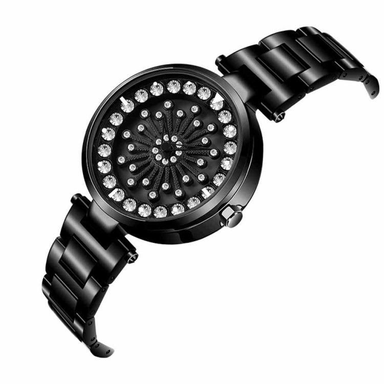 SANDA 1017 Lady Watch All Over The Sky Star 360 Degree Rotating Watch Diamond Steel Band Women Watch(Black) - Alloy Watches by SANDA