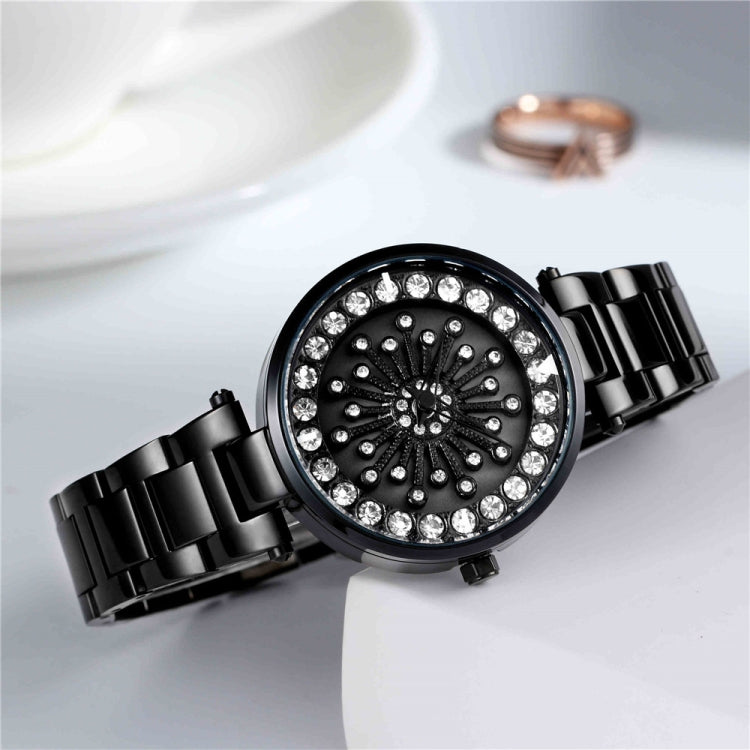 SANDA 1017 Lady Watch All Over The Sky Star 360 Degree Rotating Watch Diamond Steel Band Women Watch(Black) - Alloy Watches by SANDA | Online Shopping South Africa | PMC Jewellery | Buy Now Pay Later Mobicred