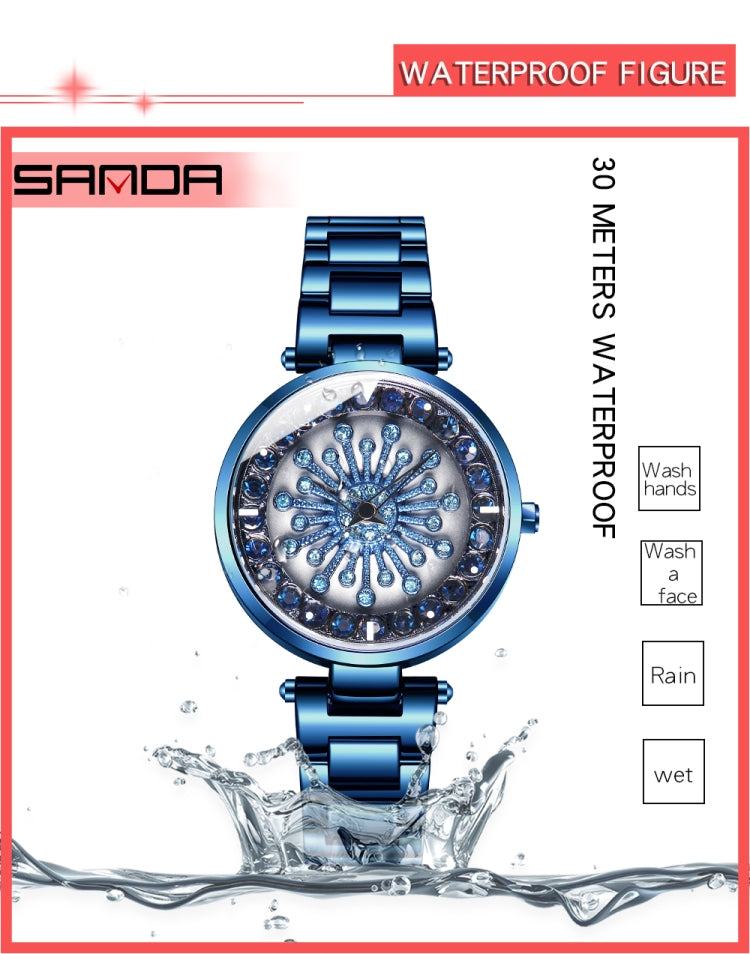 SANDA 1017 Lady Watch All Over The Sky Star 360 Degree Rotating Watch Diamond Steel Band Women Watch(Black) - Alloy Watches by SANDA | Online Shopping South Africa | PMC Jewellery | Buy Now Pay Later Mobicred