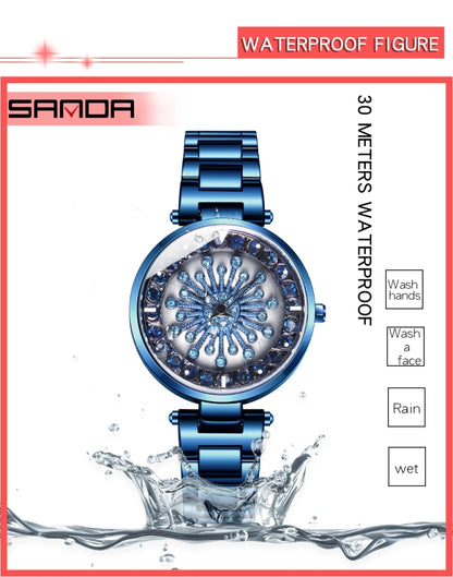 SANDA 1017 Lady Watch All Over The Sky Star 360 Degree Rotating Watch Diamond Steel Band Women Watch(Black) - Alloy Watches by SANDA | Online Shopping South Africa | PMC Jewellery | Buy Now Pay Later Mobicred
