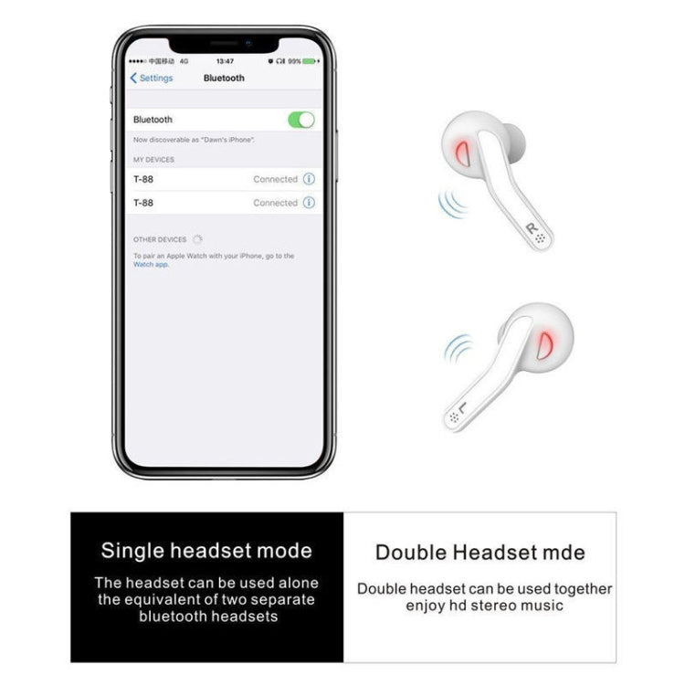 T88 Mini Touch Control Hifi Wireless Bluetooth Earphones TWS Wireless Earbuds with Charger Box(Black)