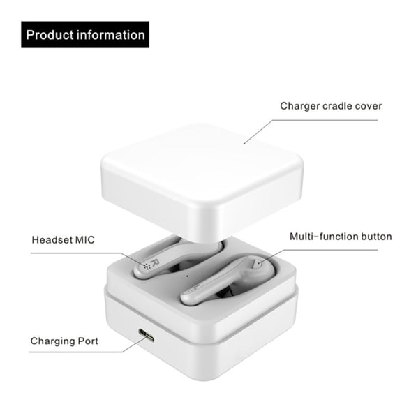 T88 Mini Touch Control Hifi Wireless Bluetooth Earphones TWS Wireless Earbuds with Charger Box(White)