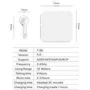 T88 Mini Touch Control Hifi Wireless Bluetooth Earphones TWS Wireless Earbuds with Charger Box(White)