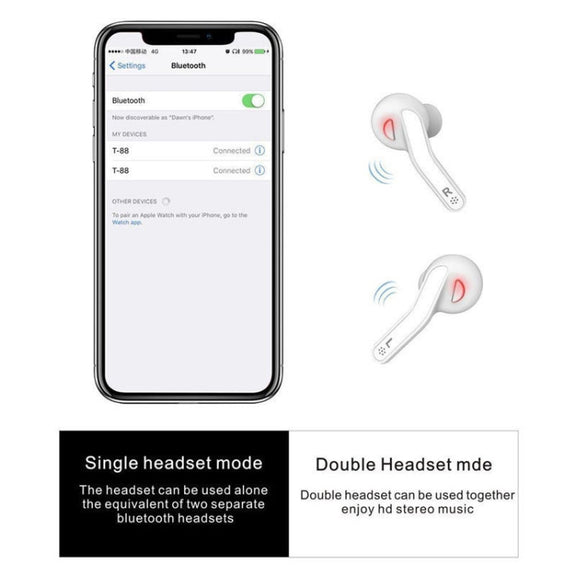 T88 Mini Touch Control Hifi Wireless Bluetooth Earphones TWS Wireless Earbuds with Charger Box(White)