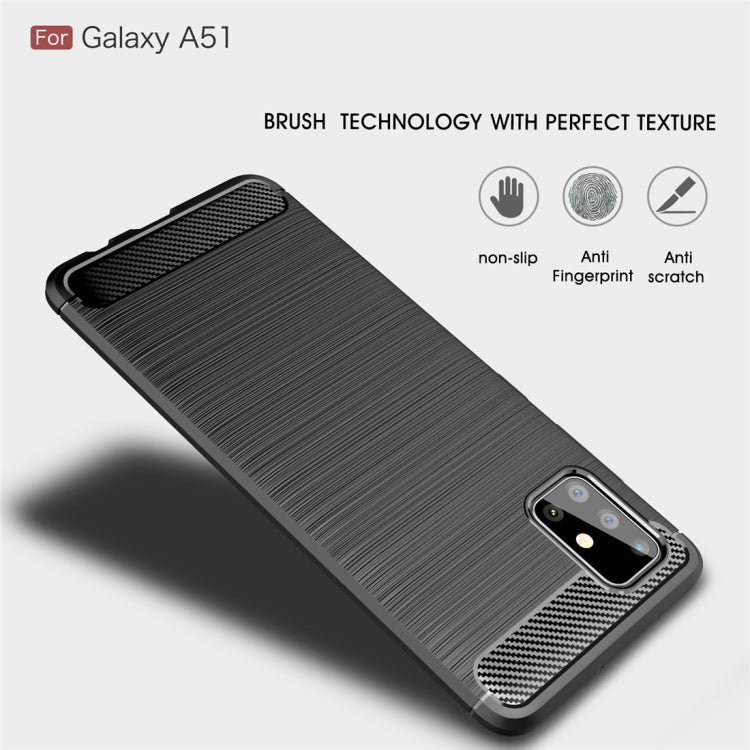 For Galaxy A51 Brushed Texture Carbon Fiber TPU Case(Navy Blue)