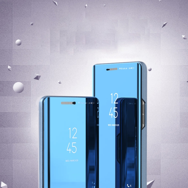 For Galaxy A71 Plated Mirror Horizontal Flip Leather with Stand Mobile Phone Holster(Blue)