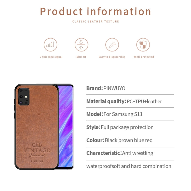 For Galaxy S20 Plus PINWUYO Pin Rui Series Classical Leather, PC + TPU + PU Leather Water-resistant And Anti-fall All-inclusive Protective Shell(Red)
