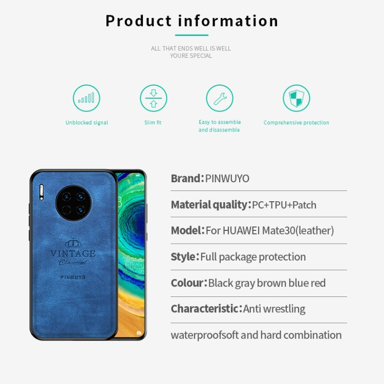 For Huawei Mate 30 5G (Leather) PINWUYO Zun Series PC + TPU + Skin Waterproof Anti-fall All-inclusive Protective Case(Gray) - free shipping - PMC TechLife - Order now!