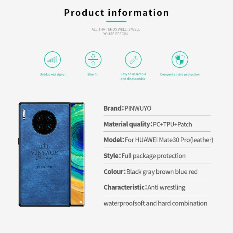 For Huawei Mate 30 Pro 5G (Leather) PINWUYO Zun Series PC + TPU + Skin Water-resistant Anti-fall All-inclusive Protective Case(Gray) - Huawei Cases by PINWUYO | Online Shopping South Africa | PMC TechLife | Buy Now Pay Later Mobicred