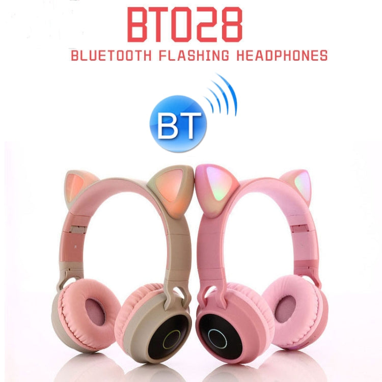 BT028C Cute Cat Ear Bluetooth 5.0 Headphones Foldable On-Ear Stereo Wireless Headset Headphone with Mic / LED Light / FM Radio / TF Card(Blue) - Headset & Headphone by PMC TechLife | Online Shopping South Africa | PMC TechLife
