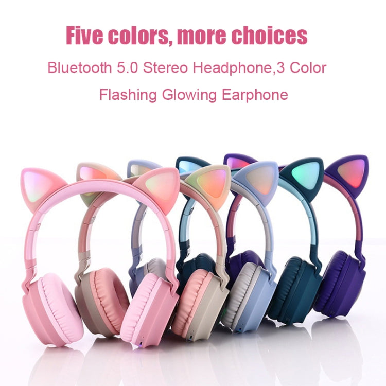BT028C Cute Cat Ear Bluetooth 5.0 Headphones Foldable On-Ear Stereo Wireless Headset Headphone with Mic / LED Light / FM Radio / TF Card(Pink) - Headset & Headphone by PMC TechLife | Online Shopping South Africa | PMC TechLife